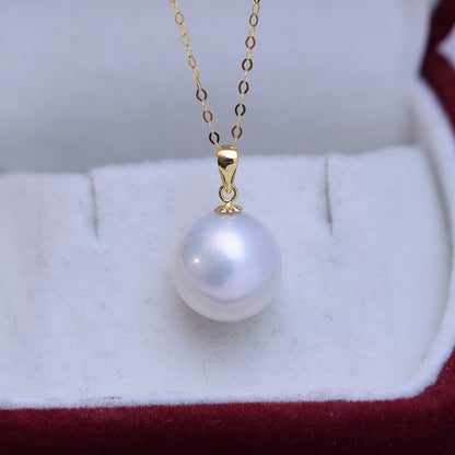 Freshwater 12-13mm Round Strong Light Single Pearl Melon Head Pendant Sai Australian White G18 K Gold O-shaped Necklace