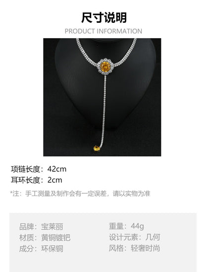 Tassels versatile and fashionable yellow zircon pulling adjustable necklace