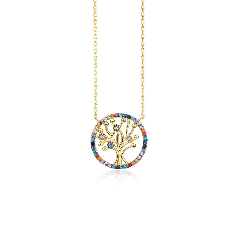 Yuanfan 925 pure silver colored zircon life tree necklace collarbone chain Amazon, independent cross-border source
