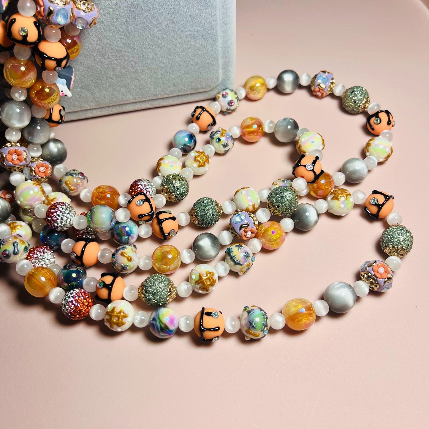 necklace  Orange diagonal hand-painted bead chain