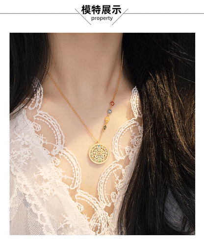 S925 pure silver eight treasure compass pendant, medieval gold flower silk, auspicious enamel, perfect and auspicious eight treasure necklace