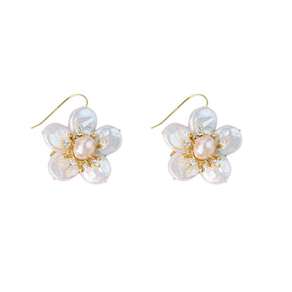 Natural Baroque Pearl Earrings, Simple Style Earrings S925 Silver Needle Flower Earrings