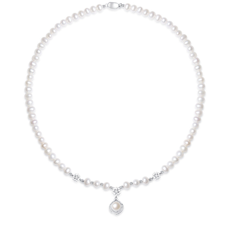 Natural freshwater pearl S925 silver necklace does not fade, new Chinese style light luxury high-end decorative accessory