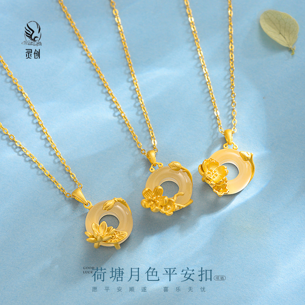 S925 sterling silver twelve flower god necklace, white jade marrow safety buckle pendant, versatile collarbone chain要
