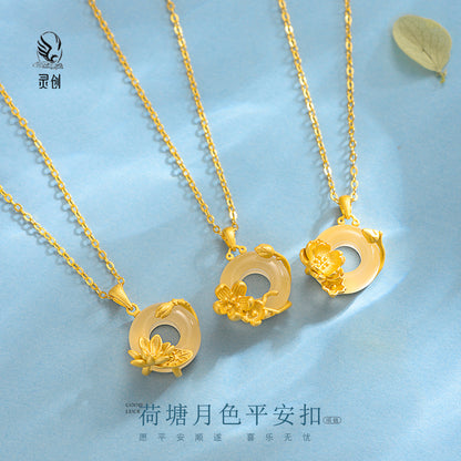 S925 sterling silver twelve flower god necklace, white jade marrow safety buckle pendant, versatile collarbone chain要