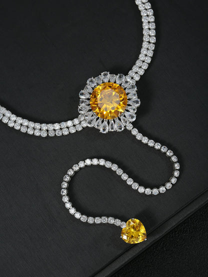 Tassels versatile and fashionable yellow zircon pulling adjustable necklace