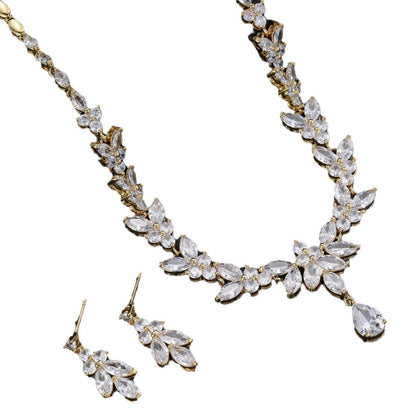 European and American Fashion Zircon Necklace+Earring Set Bridal Dress Banquet Accessories # Women's Holiday Wear