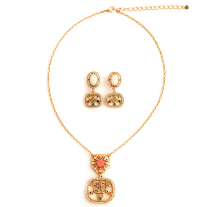 Vintage niche floral zircon jewelry, O-chain necklace, silver needle earrings, earrings