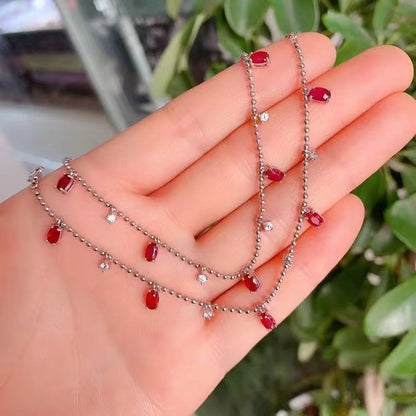 S925 pure silver inlaid with natural ruby bracelet, simple and fashionable # Caibao Jewelry
