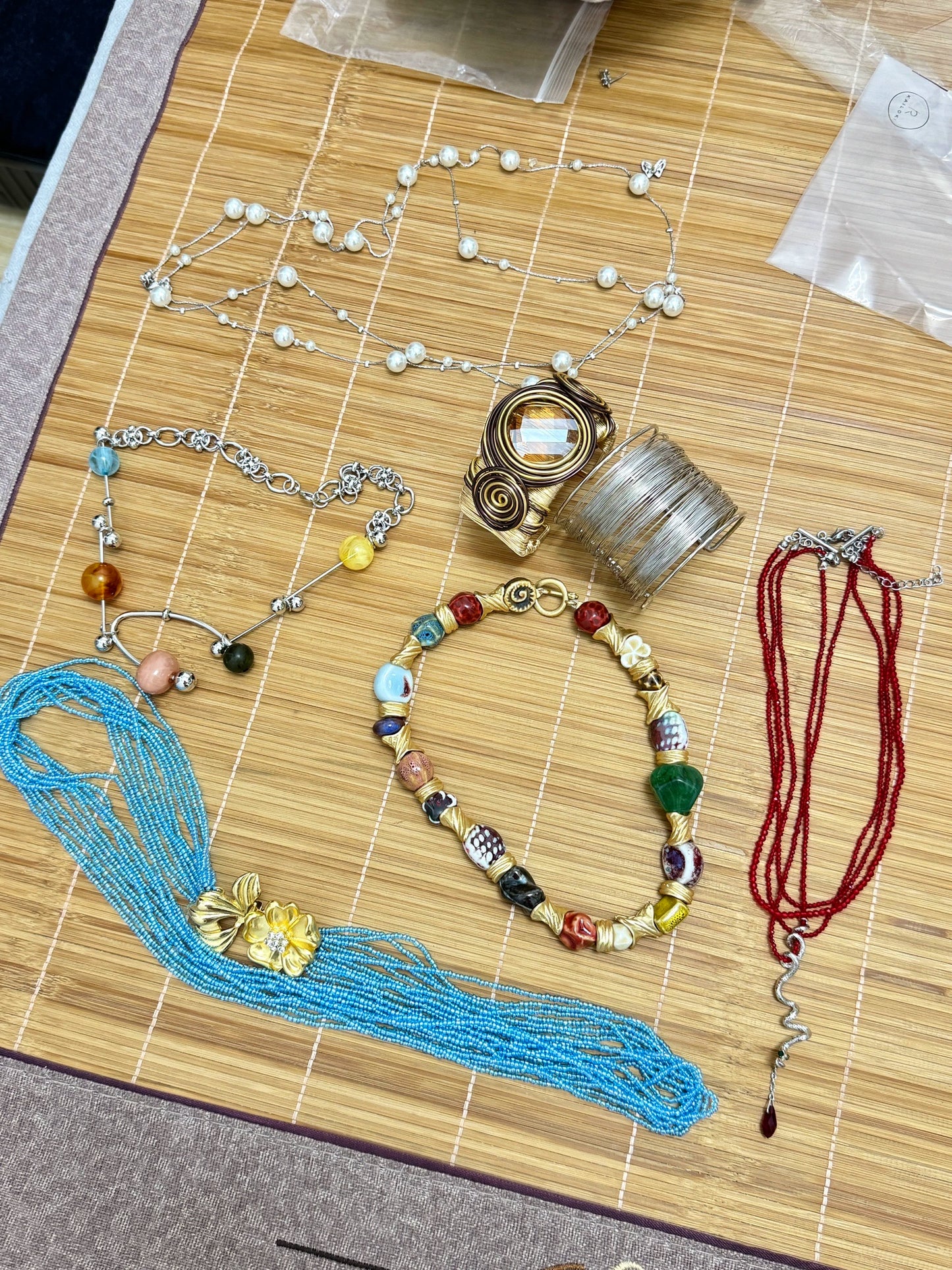 Ethnic style ceramic flower necklace, vintage collarbone chain