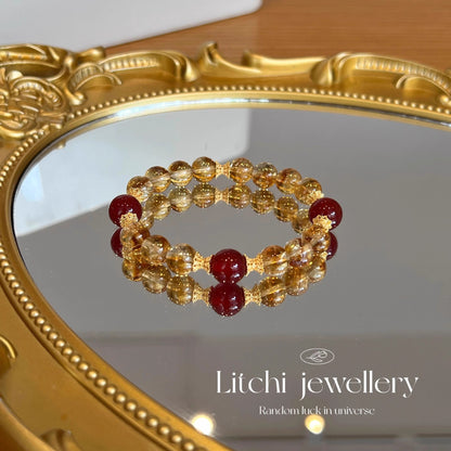 【 Wealth and Prosperity 】 Natural Yellow Crystal Yellow Tower Crystal Bracelet Original Design Red Agate Bracelet