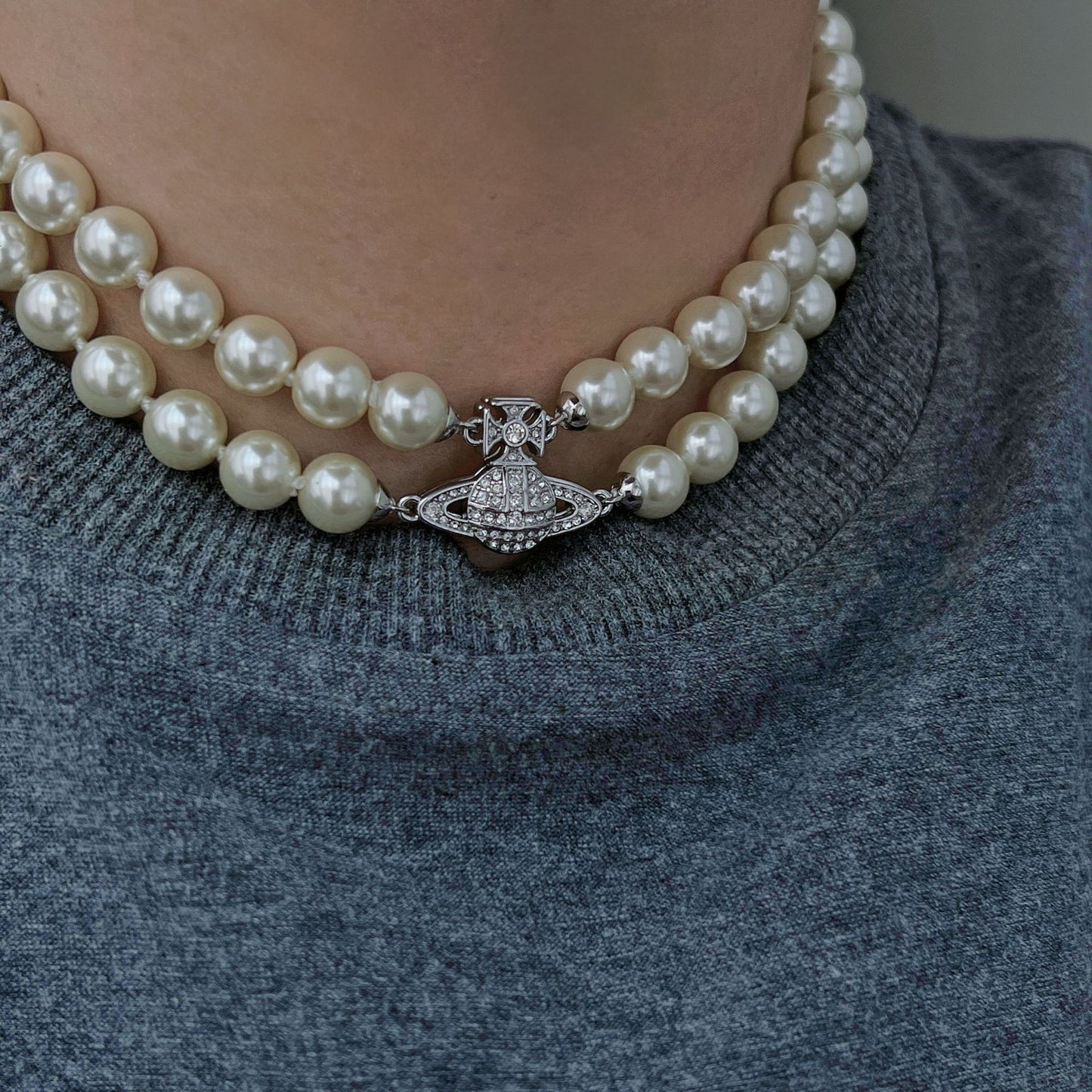 Magnet buckle double-layer pearl necklace necklace