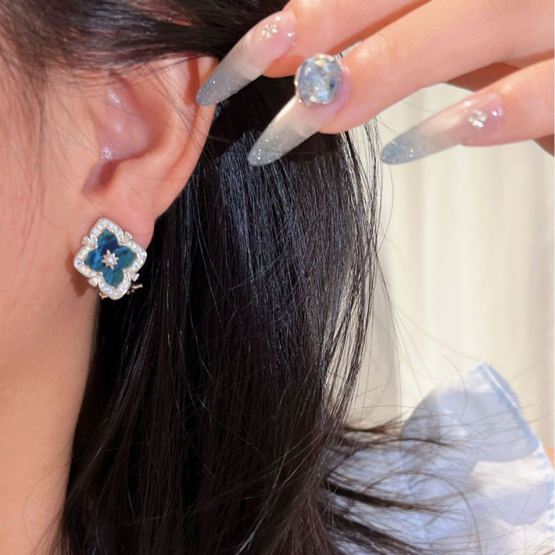 Vintage Italian Buchi Clover Blue Phosphorus Grey Necklace Bracelet Earrings