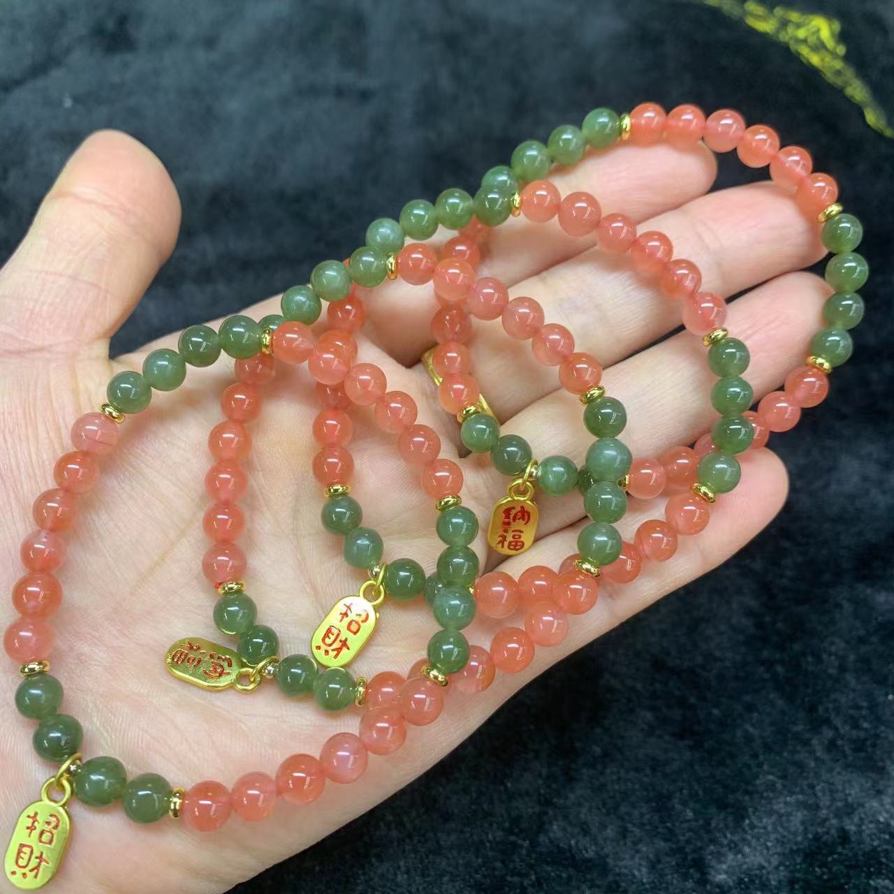 Southern red paired with jade 6mm single circle round bead bracelet for attracting wealth and fortune accessories bracelet