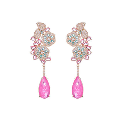 New Palace style Micro inlaid Colorful Treasure Flower Earrings s925 Silver Needle Earrings