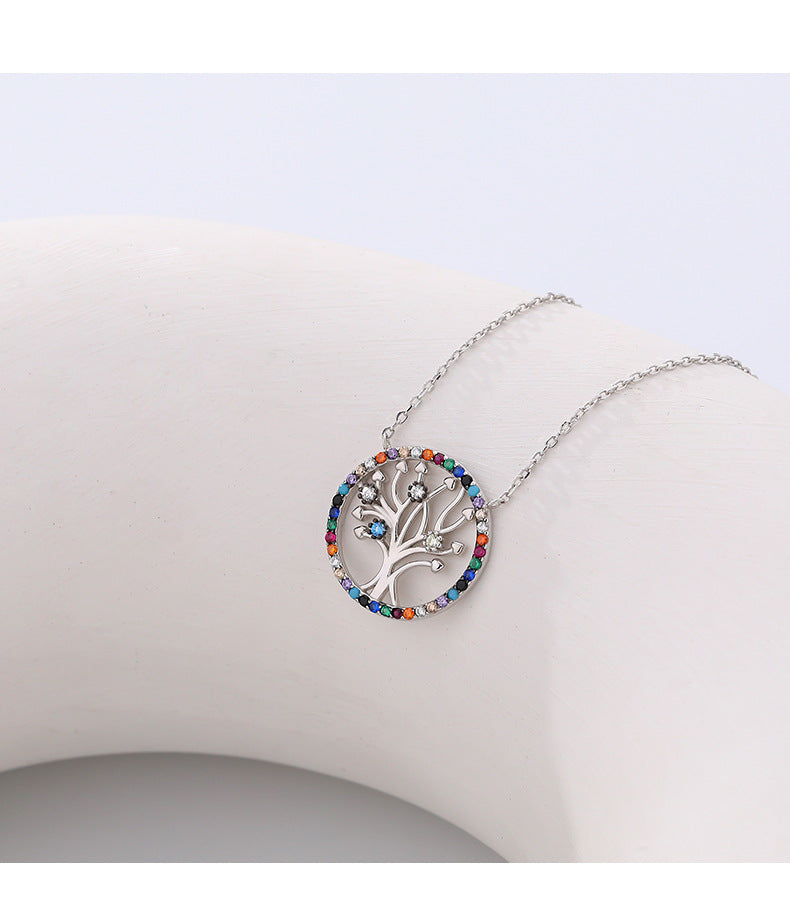 Yuanfan 925 pure silver colored zircon life tree necklace collarbone chain Amazon, independent cross-border source