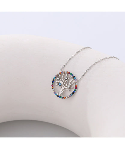 Yuanfan 925 pure silver colored zircon life tree necklace collarbone chain Amazon, independent cross-border source