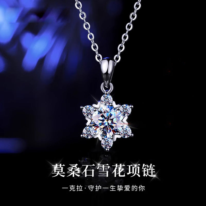 925 sterling silver Mozambique snowflake necklace non fading pendant silver collarbone chain