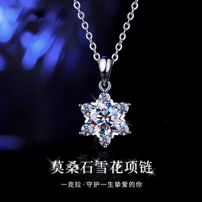 925 sterling silver Mozambique snowflake necklace non fading pendant silver collarbone chain