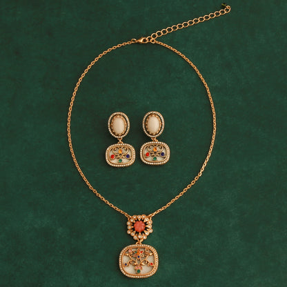 Vintage niche floral zircon jewelry, O-chain necklace, silver needle earrings, earrings