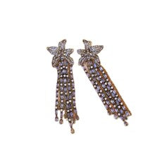 European and American exaggerated full diamond flower earrings, mid-century light luxury, vintage earrings, crystal star tassel earrings