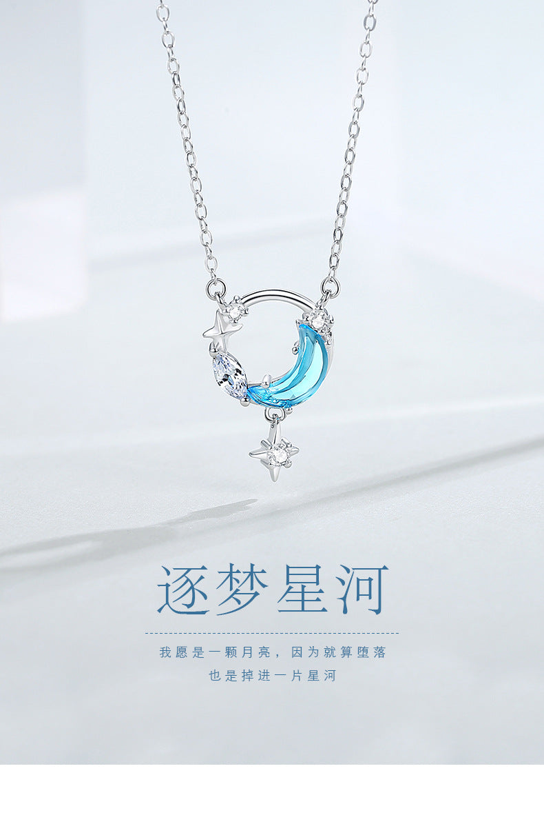 925 sterling silver star and moon necklace, women's Korean version pendant, niche design, light luxury collarbone chain