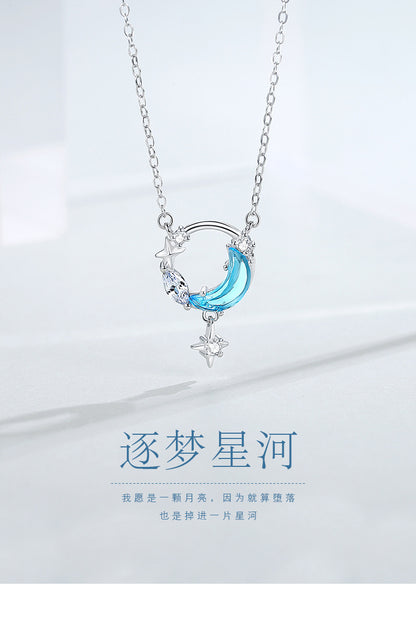 925 sterling silver star and moon necklace, women's Korean version pendant, niche design, light luxury collarbone chain