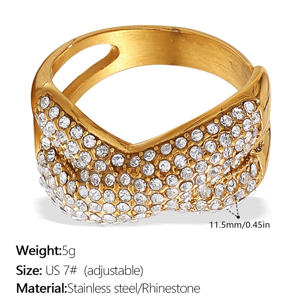 European and American Instagram influencer's multi-layer ring plated with 18K gold and inlaid with rhinestones, the ring will not fade