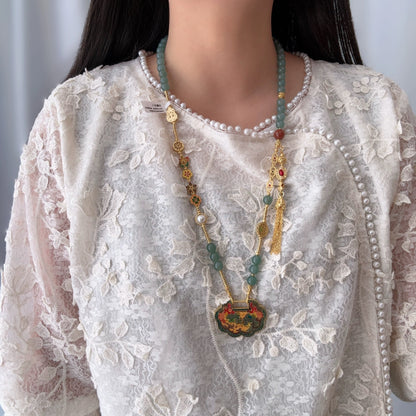 New Chinese style Chinese style necklace, ancient method of burning blue fish, leaping dragon gate, lock chain accessories, gift