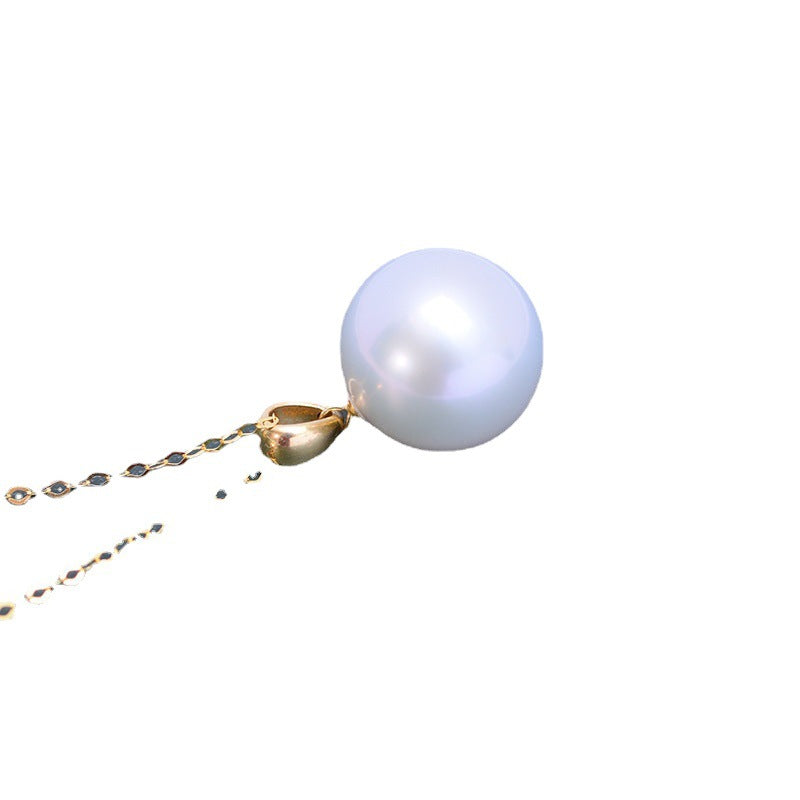 Freshwater 12-13mm Round Strong Light Single Pearl Melon Head Pendant Sai Australian White G18 K Gold O-shaped Necklace