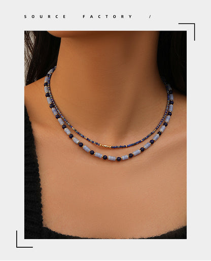 necklace  Retro lapis lazuli color beaded necklace for women
