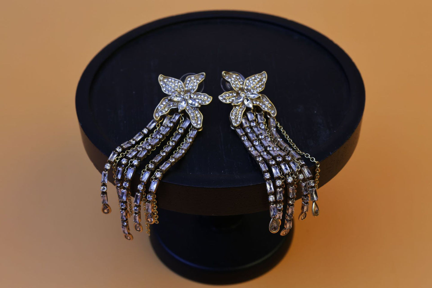 European and American exaggerated full diamond flower earrings, mid-century light luxury, vintage earrings, crystal star tassel earrings