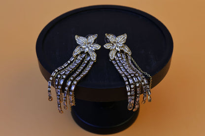 European and American exaggerated full diamond flower earrings, mid-century light luxury, vintage earrings, crystal star tassel earrings