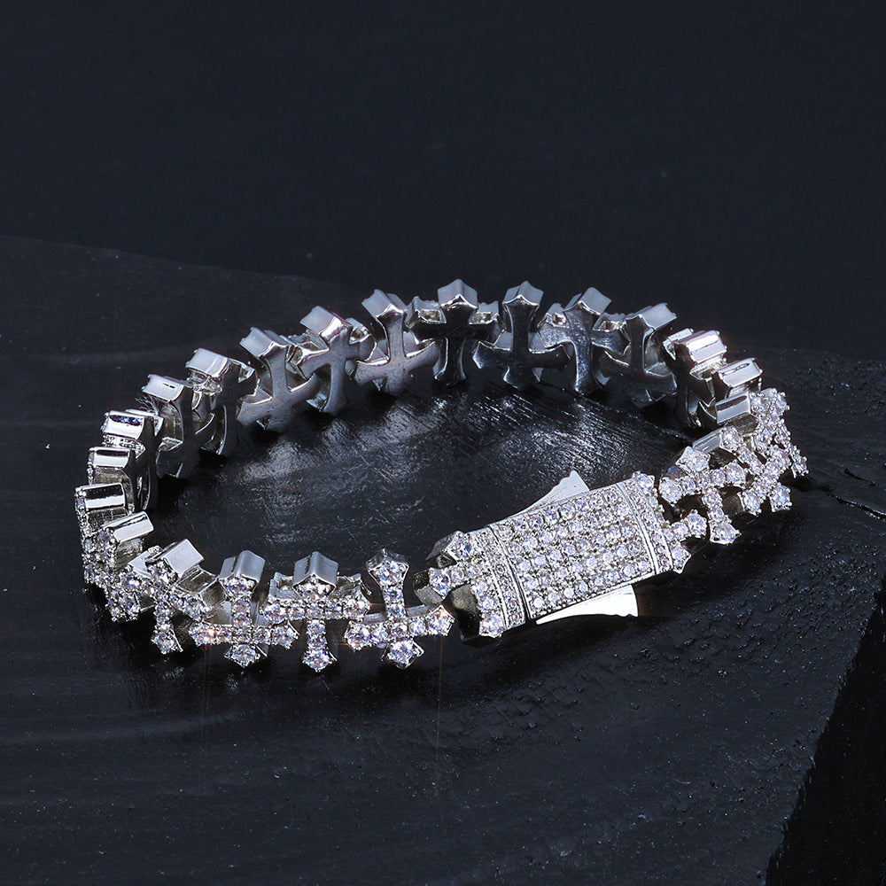 Hip hop cross zircon bracelet, personalized and simple snowflake chain