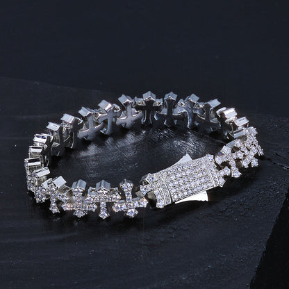Hip hop cross zircon bracelet, personalized and simple snowflake chain