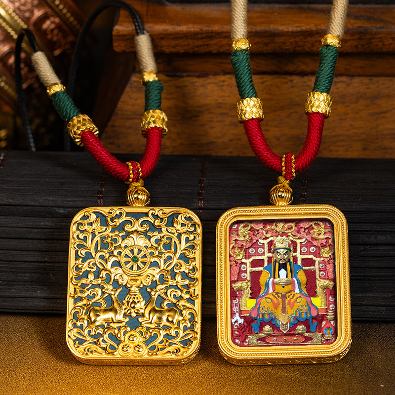 Green Tara Zakhilam Fifth Master's Past and Present Lives Necklace Hand drawn Tangka Brass Necklace