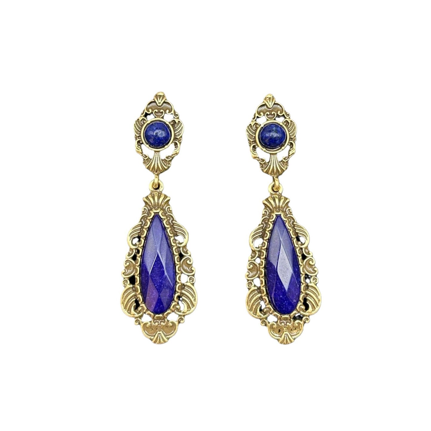 Vintage Heavy Industry Lapis Stone Inlaid with Palace Vintage Style High Quality Texture Water Drop Jewelry Set