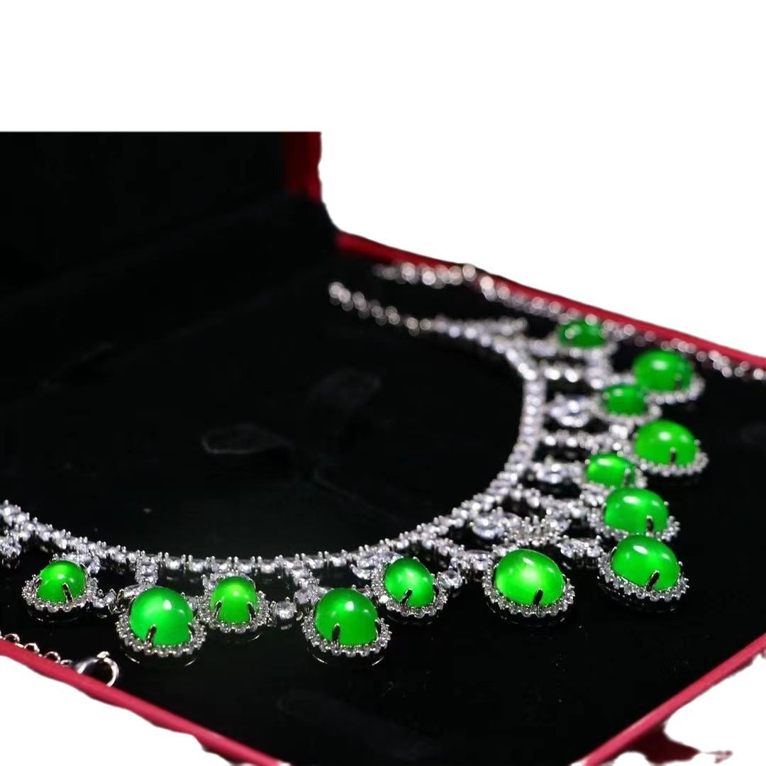 Ice seed emerald jade color jadeite plated 925 silver necklace
