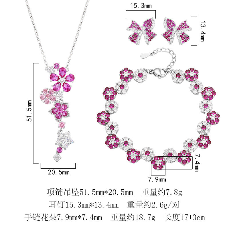 Jewelry set with earrings, bracelet, and collarbone chain for women