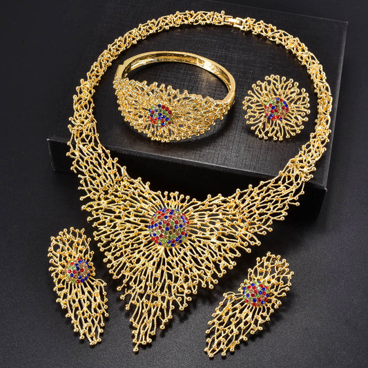 European and American Dubai 18K inlaid rhinestone necklace, earrings, rings, bracelets, jewelry set