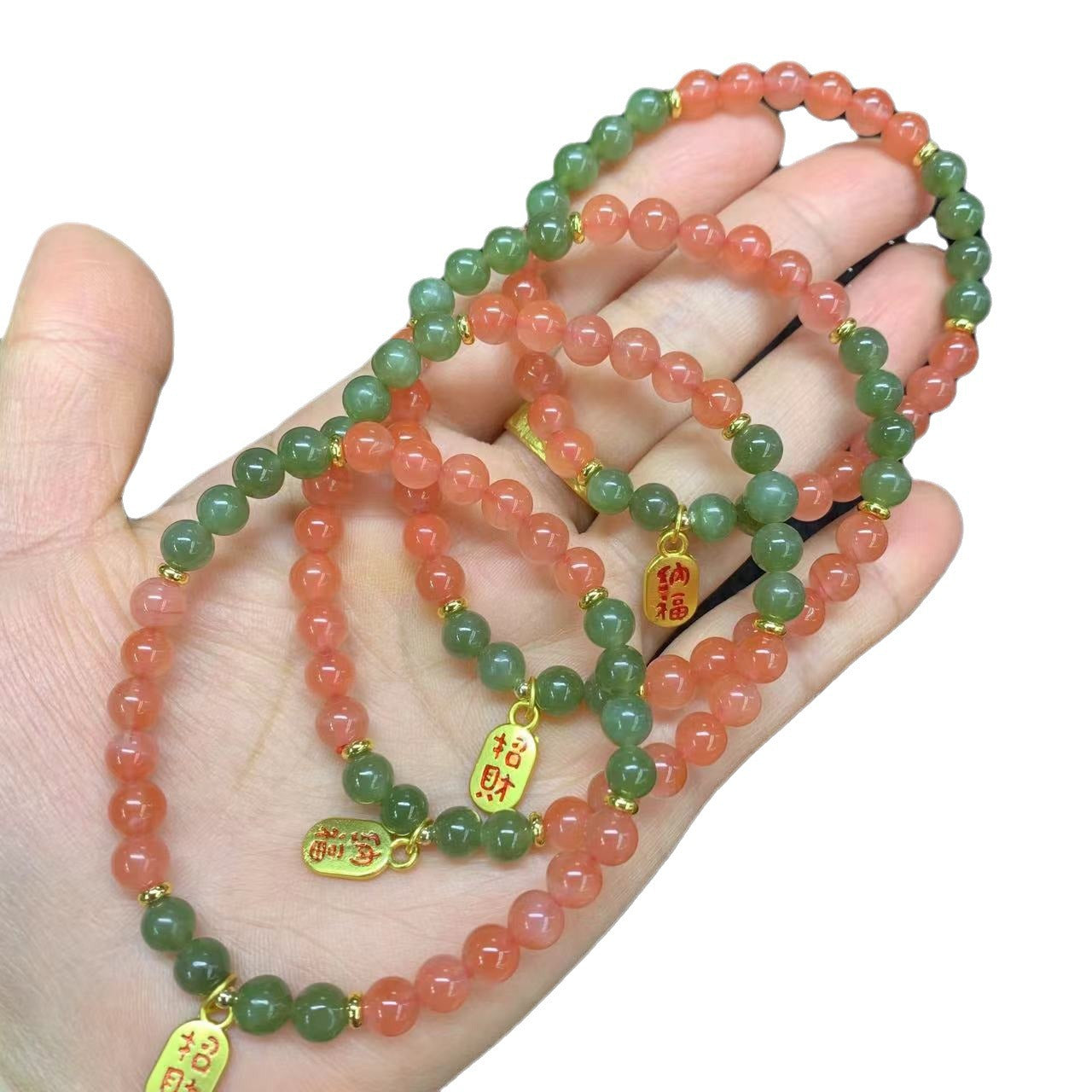 Southern red paired with jade 6mm single circle round bead bracelet for attracting wealth and fortune accessories bracelet