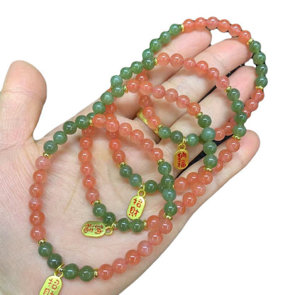 Southern red paired with jade 6mm single circle round bead bracelet for attracting wealth and fortune accessories bracelet