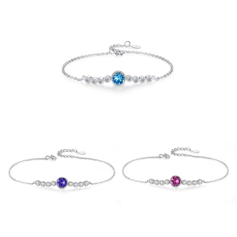 Ocean Heart Crystal Bracelet for Women S925 Pure Silver High End Jewelry, Niche Fashion Light Luxury Bracelet