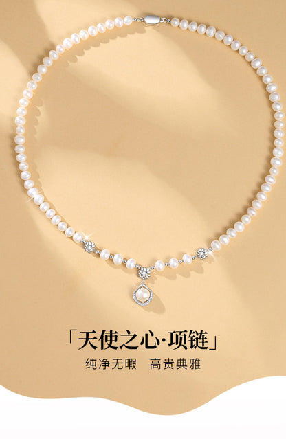 Natural freshwater pearl S925 silver necklace does not fade, new Chinese style light luxury high-end decorative accessory