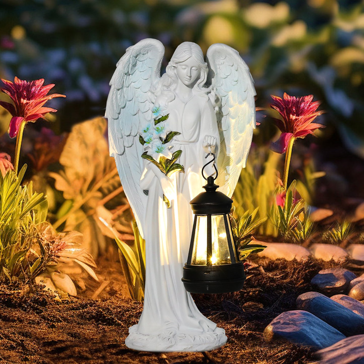 New Resin Crafts Solar Angel Lantern Christmas Series Ornament Outdoor Garden Villa Decoration