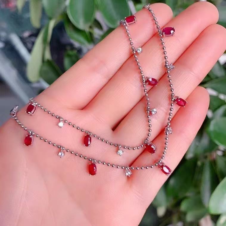 S925 pure silver inlaid with natural ruby bracelet, simple and fashionable # Caibao Jewelry