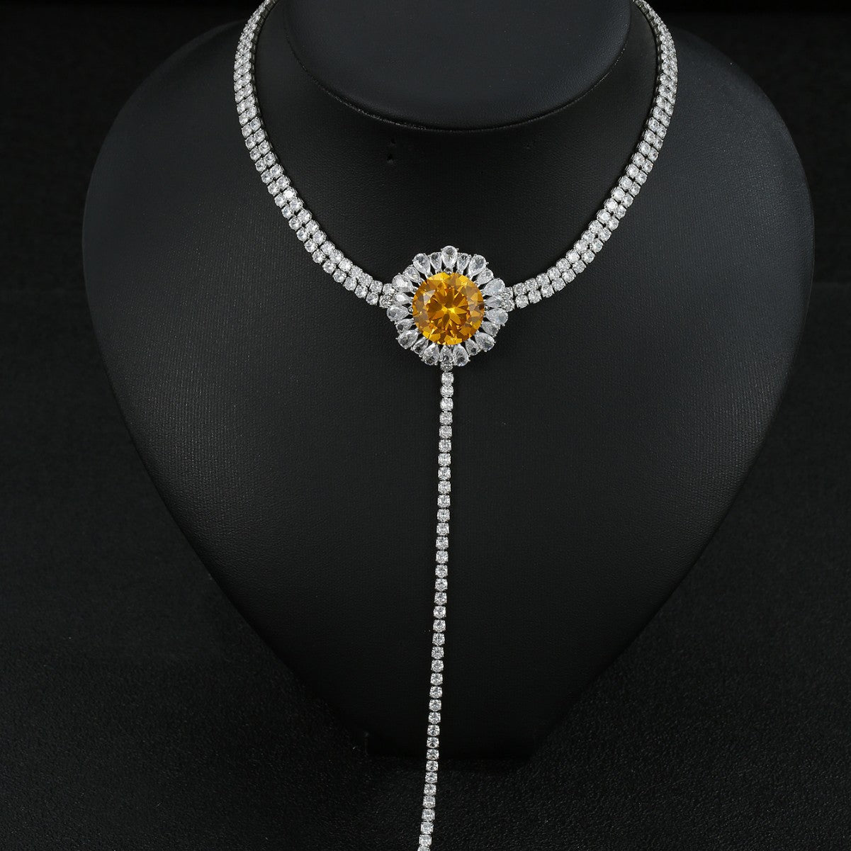 Tassels versatile and fashionable yellow zircon pulling adjustable necklace