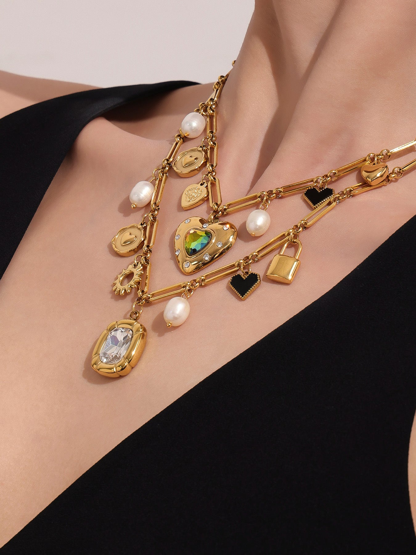 Love Block Zircon DIY Multi accessory Necklace Fashion Personality Freshwater Pearl 18k Real Gold Jewelry