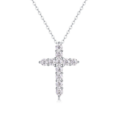 Fashionable temperament, light luxury S925 silver faith necklace for women, non fading cross, moissanite collarbone chain
