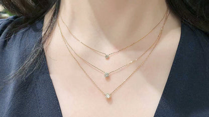 Agete simple round claw free diamond necklace 925 sterling silver gold-plated 10/20/30 layered collarbone chain